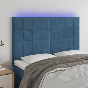 3122476 vidaXL Tăblie de pat cu LED, albastru închis, 144x5x118/128cm, catifea