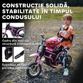 HOMCOM Motocicletă Electrică pentru Copii de 8-12 Ani cu Accelerație Manuală, și 2 Viteze, 119x64x76,5 cm, Roz | Aosom Romania