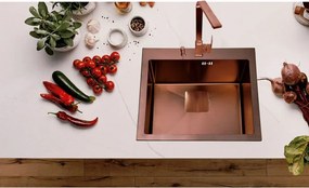 Chiuveta inox Inter Ceramic cu o cuva fara picurator finisaj cupru satinat 50x42 cm