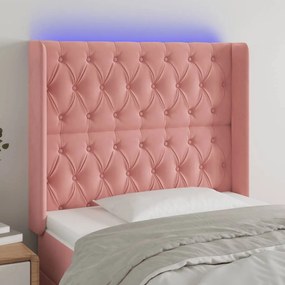 3124431 vidaXL Tăblie de pat cu LED, roz, 103x16x118/128 cm, catifea
