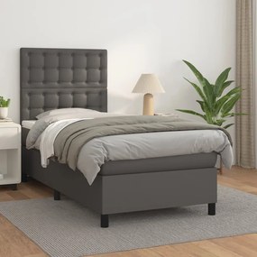 3142819 vidaXL Pat box spring cu saltea, gri, 90x190 cm, piele ecologică