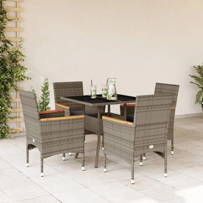 vidaXL Set mobilier de grădină cu perne 5 piese gri poliratan &amp; sticlă