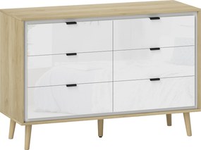 HOMCOM Comodă cu 6 Sertare din Lemn 110x40x75 cm Alb Lucios și Stejar | Aosom Romania