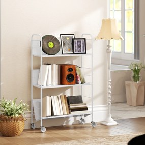 HOMCOM Cărucior Modern pentru Cărți cu 3 Nivele și Roți Pivotante pentru Cărți și Reviste, 69x26x108 cm, Alb | Aosom Romania