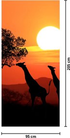 Fototapet pentru ușă - Girafele la apus (95x205cm)