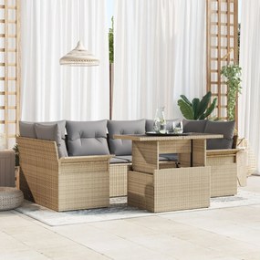 vidaXL Set de canapea de grădină format din 7 piese cu perne bej din rattan poly