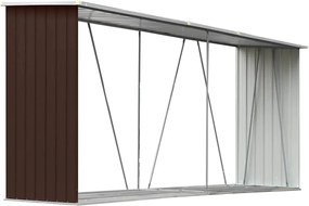 vidaXL Șopron depozitare lemne, maro, 330x84x152 cm, oțel galvanizat