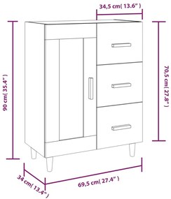 Servanta, alb extralucios, 69,5x34x90 cm, lemn prelucrat 1, Alb foarte lucios