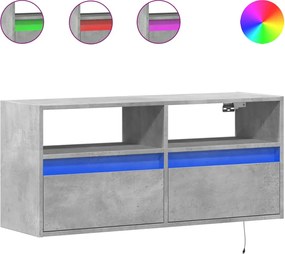 vidaXL Comodă TV de perete cu lumini LED, gri beton, 100x31x45 cm