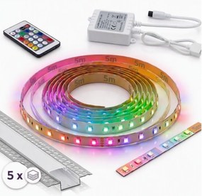 SET 1x bandă LED RGBW digitală/16,5W/230V 5 m + 5x profil încastrat 1 m + telecomandă
