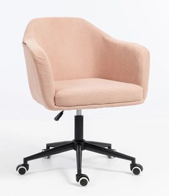 HR832K Scaun Catifea Reiată Premium culoare Roz prăfuit Litchi cu Bază Neagră