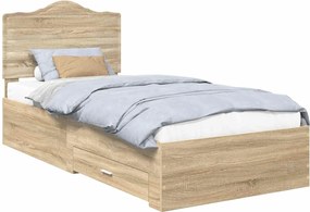 vidaXL Cadru de pat cu sertar Stejar Sonoma 90 x 190 cm Lemn compozit