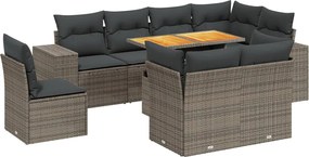 vidaXL Set canapele de grădină, 9 piese, cu perne, gri, poliratan