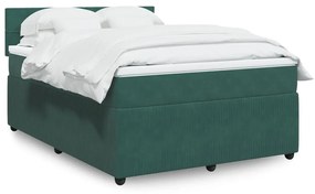 3287737 vidaXL Pat box spring cu saltea, verde închis, 140x190 cm, catifea