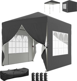 Outsunny Tonelă de grădină 2,5 x 2,5 m pop up tonelă pliabilă reglabilă pe înălțime protecție UV50+ montare ușoară gri închis | Aosom Romania