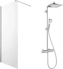 Pachet paravan dus Walk-In Omnires Marina crom 110x200 cm si coloana de dus Hansgrohe Crometta crom