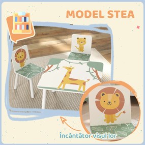 AIYAPLAY Set de Masă și Scaune pentru Copii, 3 Piese, Masă cu 2 Scaune pentru Dormitor, Grădiniță, Sală de Jocuri, Verde | Aosom Romania