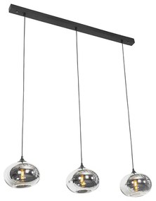 Lampă suspendată Art Deco neagră cu sticlă fumuriu ovală cu 3 lumini - Busa