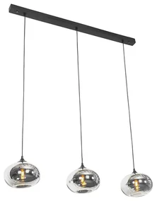 Lampă suspendată Art Deco neagră cu sticlă fumuriu ovală cu 3 lumini - Busa
