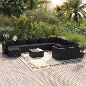 3102688 vidaXL Set mobilier de grădină cu perne, 11 piese, negru, poliratan