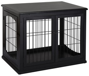 PawHut Cușcă pentru câine animale cușcă din MDF clasa E1 3 uși cu siguranță max. 30 Kg dim. 81L x 58l x 66Î cm negru | Aosom Romania