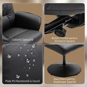 HOMCOM Fotoliu Relaxant cu Suport pentru Picioare, Reclinabil 145° cu Șezut Rotativ, cu 10 Puncte de Masaj, Negru | Aosom Romania