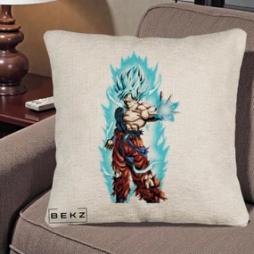 Perna Personalizata Dragon Ball Goku Ultra Instinct Blue, 40x40 cm, Bej Canapea, Husa Detasabila, Perna Inclusa, BEKZ®