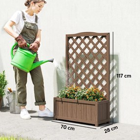 Outsunny Jardinieră cu spalier, ghiveci pentru plante cățărătoare, legume, flori, din lemn masiv, 70 x 28 x 117 cm maro închis | Aosom Romania