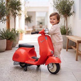 AIYAPLAY Motocicletă Electrică pentru Copii 3+ Ani, licență VESPA, 6V, cu roți ajutătoare detașabile, max. 30 kg, Roșu | Aosom Romania
