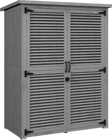 Outsunny Dulap de Grădină 0,83 m² 127x65x168 cm cu 2 Uși tip Oblon 2 Rafturi 2 Mânere și Acoperiș Impermeabil Gri | Aosom Romania