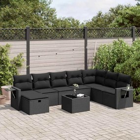 3325541 vidaXL Set mobilier de grădină cu perne, 9 piese, negru, poliratan