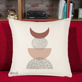 Perna Decorativa Boho Luna Plina si Forme Punctate, 40x40 cm, Crem Reliefat, Husa Detasabila, Perna Inclusa, BEKZ®