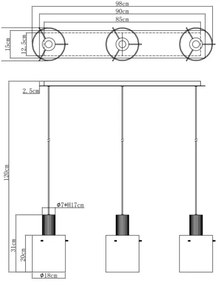 Lustră pe cablu Globo 15904-3H TULIVAR 3xE27/40W/230V