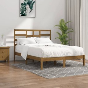 Cadru pat 5FT King Size, maro miere, 150x200 cm, lemn masiv maro miere, 150 x 200 cm