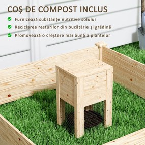 Outsunny Jardinieră de Exterior cu Compostor și Bază Deschisă din Lemn de Brad, 123x123x25,5 cm, Lemn Natural | Aosom Romania