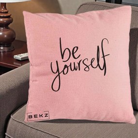 Perna Decorativa Be Yourself Caligrafie Neagra, 40x40 cm, Roz, Husa Detasabila, Perna Inclusa, BEKZ®