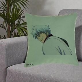 Perna Personalizata Gintama Gintoki Portret cu Zambet, 40x40 cm, Verde, Husa Detasabila, Perna Inclusa, BEKZ®