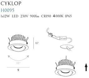 Spot LED incastrabil baie IP65 Cyklop IP65 3000K negru