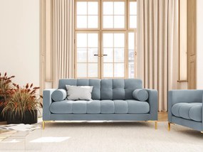 Canapea Bali Light Blue, 2 locuri/catifea/picioare gold