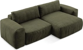 Colțar verde extensibil cu tapițerie din chenille (cu colț pe partea dreaptă/cu șezlong) Kuki – Makamii