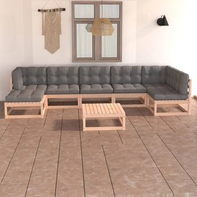 3076749 vidaXL Set mobilier de grădină cu perne, 8 piese, lemn masiv de pin