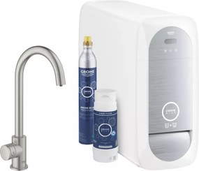 Baterie bucatarie Grohe Blue Home Mono crom periat Supersteel pipa tip C si Starter Kit