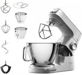 Mixer planetar Kenwood Chef KVC85.004SI, 1200 W, 3.5/5 L, 9 viteze, Pulse, Cantar incorporat, 2 boluri, Argint