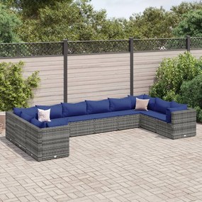 3308287 vidaXL Set mobilier de grădină cu perne, 10 piese, gri, poliratan