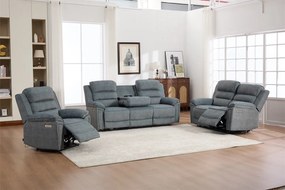 Set canapea dumonde 3+2+1, reclinere electrice, incarcare wireless, priza, masuta, suport pahare Sorren