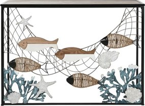 Consolă decorativă din metal și lemn cu temă marină, „Oceans"