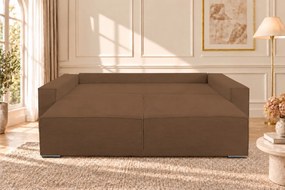Canapea extensibilă Livia din catifea reiată, cappuccino, cu ladă de depozitare