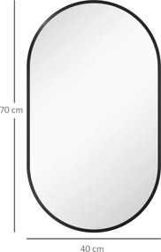HOMCOM Oglindă Baie Ovală de Perete cu Ramă din Aluminiu, Verticală sau Orizontală, 40 x 70 cm, Negru | Aosom Romania