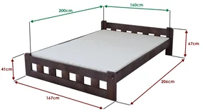 Pat inalt Naomi 160x200 cm, nuc Saltele: Cu saltele Deluxe 10 cm, Somiera pat: Cu lamele drepte