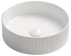 Lavoar rotund pe blat, cu linii 3D, alb lucios, ventil inclus, Imperial Foglia Alb lucios